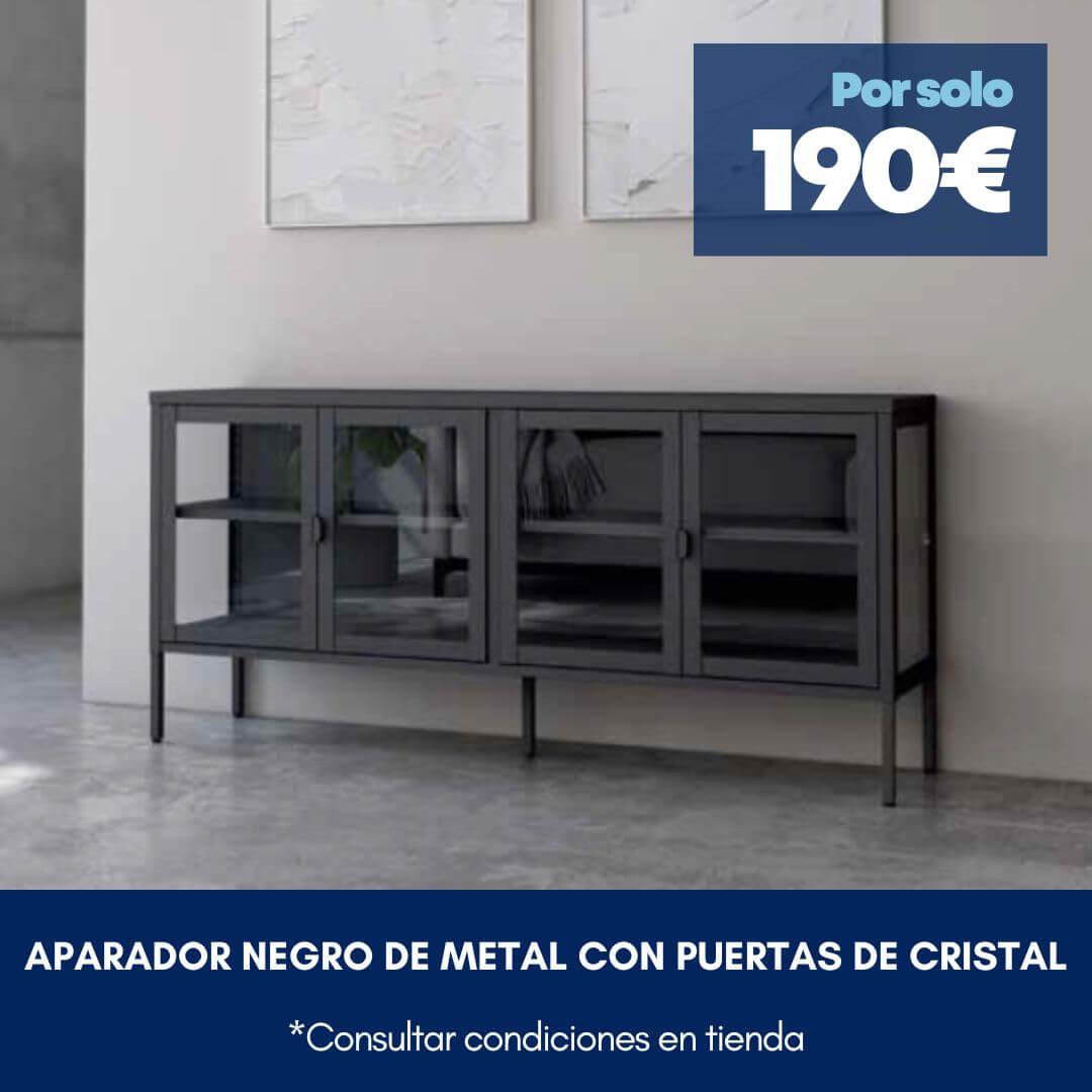 aparador negro con puertas de cristal