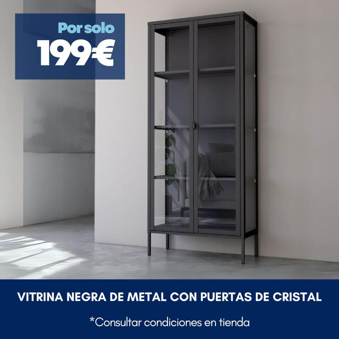 vitrina negra con puertas de cristal