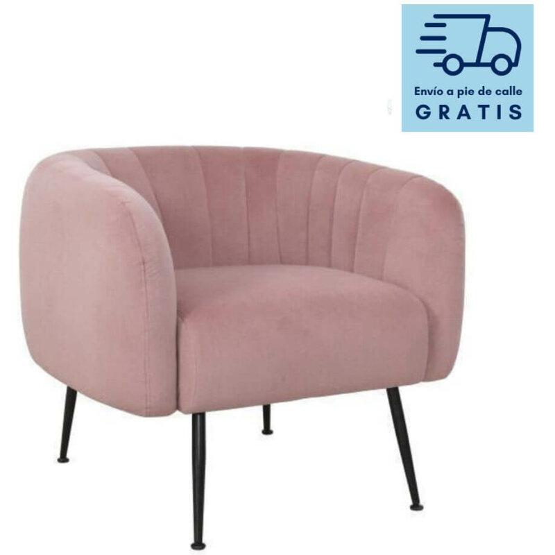 butaca tapizada con tela Velvet rosa