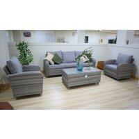 Conjunto de jardín con sofá de 3 plazas y 2 sillones en ratán
