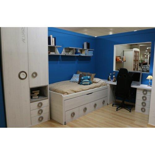 Dormitorio juvenil con cama compacta, armario y escritorio