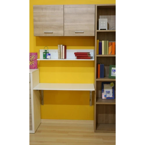 Mesa de pared con estantería y altillo