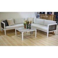 Rinconera de jardín en aluminio y cuerda con mesa baja outlet