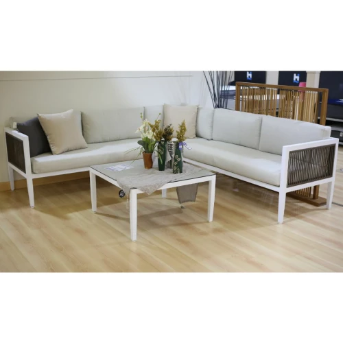 Rinconera de jardín en aluminio y cuerda con mesa baja outlet