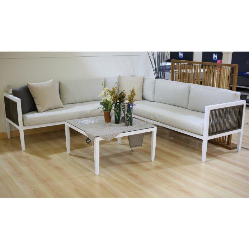 Rinconera de jardín en aluminio y cuerda con mesa baja outlet