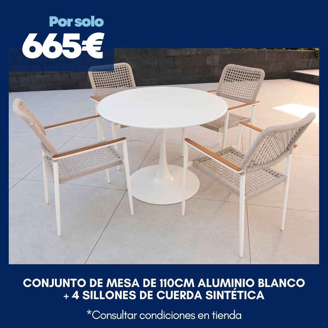 mesa de aluminio y 4 sillones de cuerda sintetica