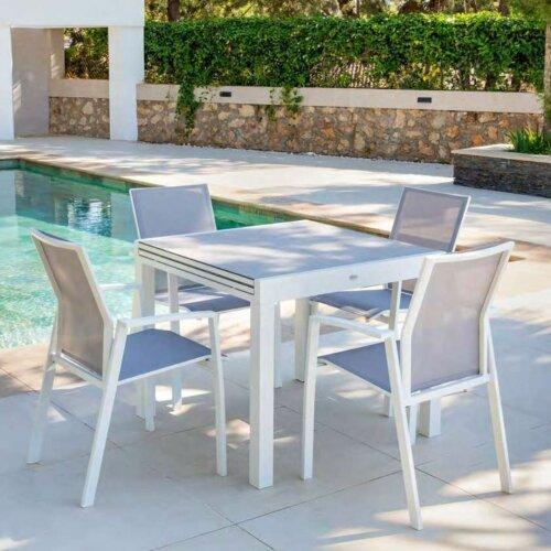 Comedor de jardín con mesa extensible y 4 sillas de aluminio
