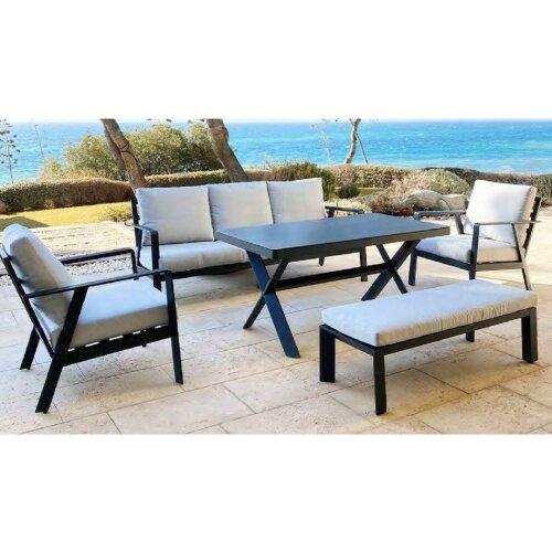 Conjunto de jardín en aluminio con mesa alta