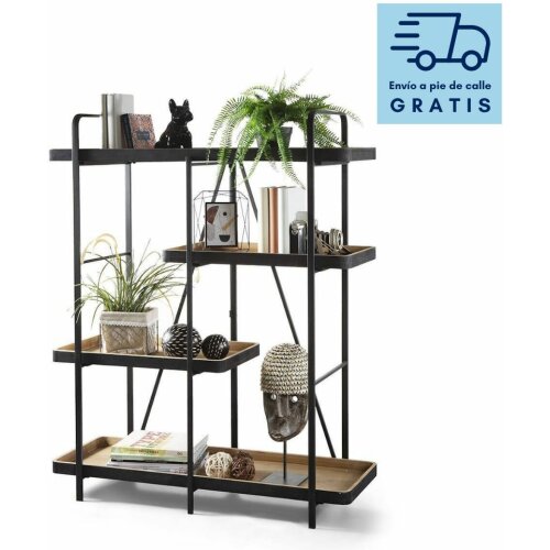 Estantería metálica con estantes de madera de abeto
