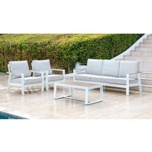 Conjunto de jardín de aluminio con cojines y acabado imitación madera turquia