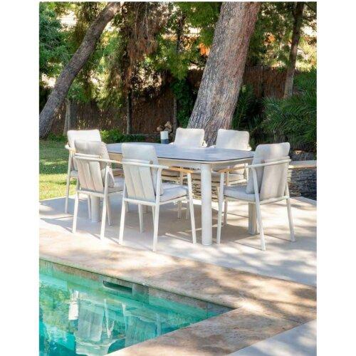 Conjunto de comedor Yuba con mesa de 220 cm y 6 sillones en aluminio