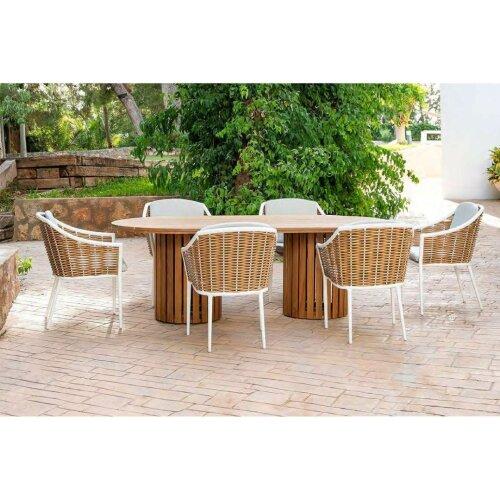 Conjunto comedor Malasia con mesa de acacia y sillones Coral
