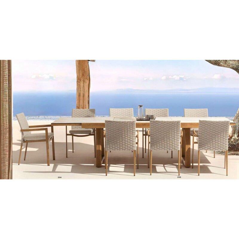 Set de comedor exterior Sifo con mesa de 3 metros y sillones trenzados