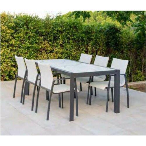 Mesa Volcano extensible con tablero ceramico imitacion marmol