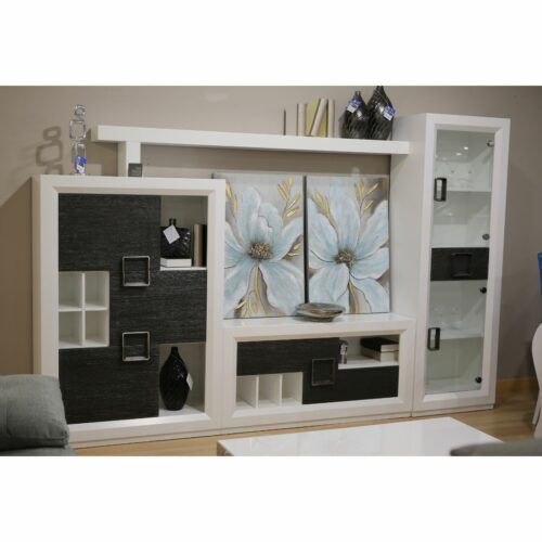 Composición de salón modular en lacado blanco y roble outlet
