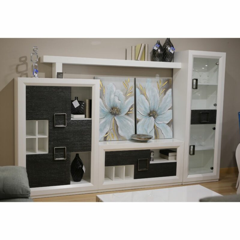 Composición de salón modular en lacado blanco y roble outlet