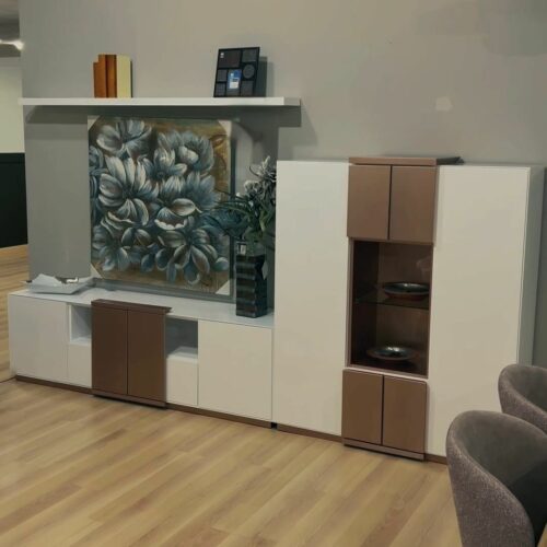 Composición de salón modular en blanco lacado y bronce outlet