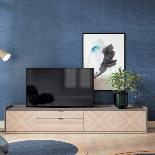 Mueble TV con puertas decoradas colores california y etna