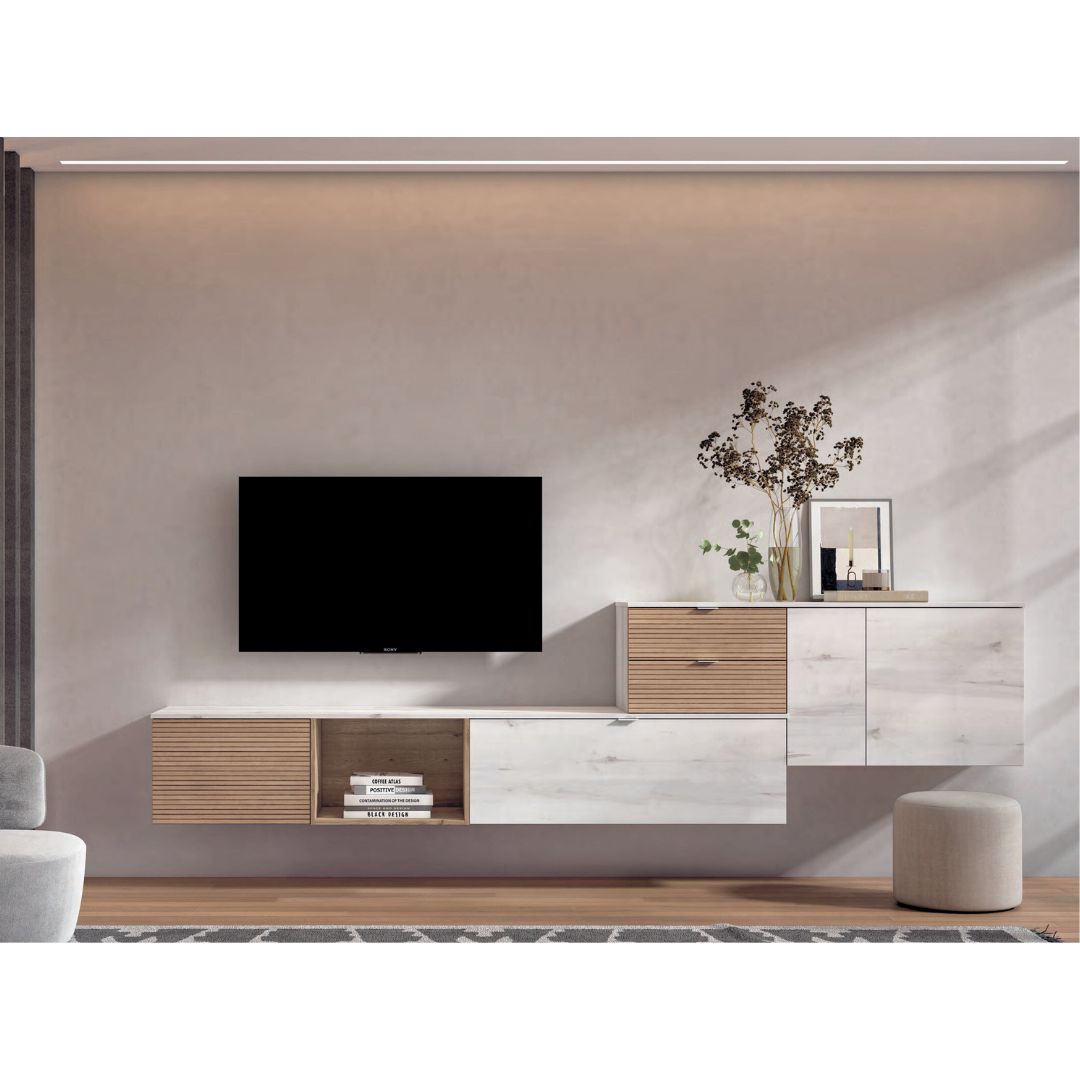 Modular salón colgado con frentes rayados