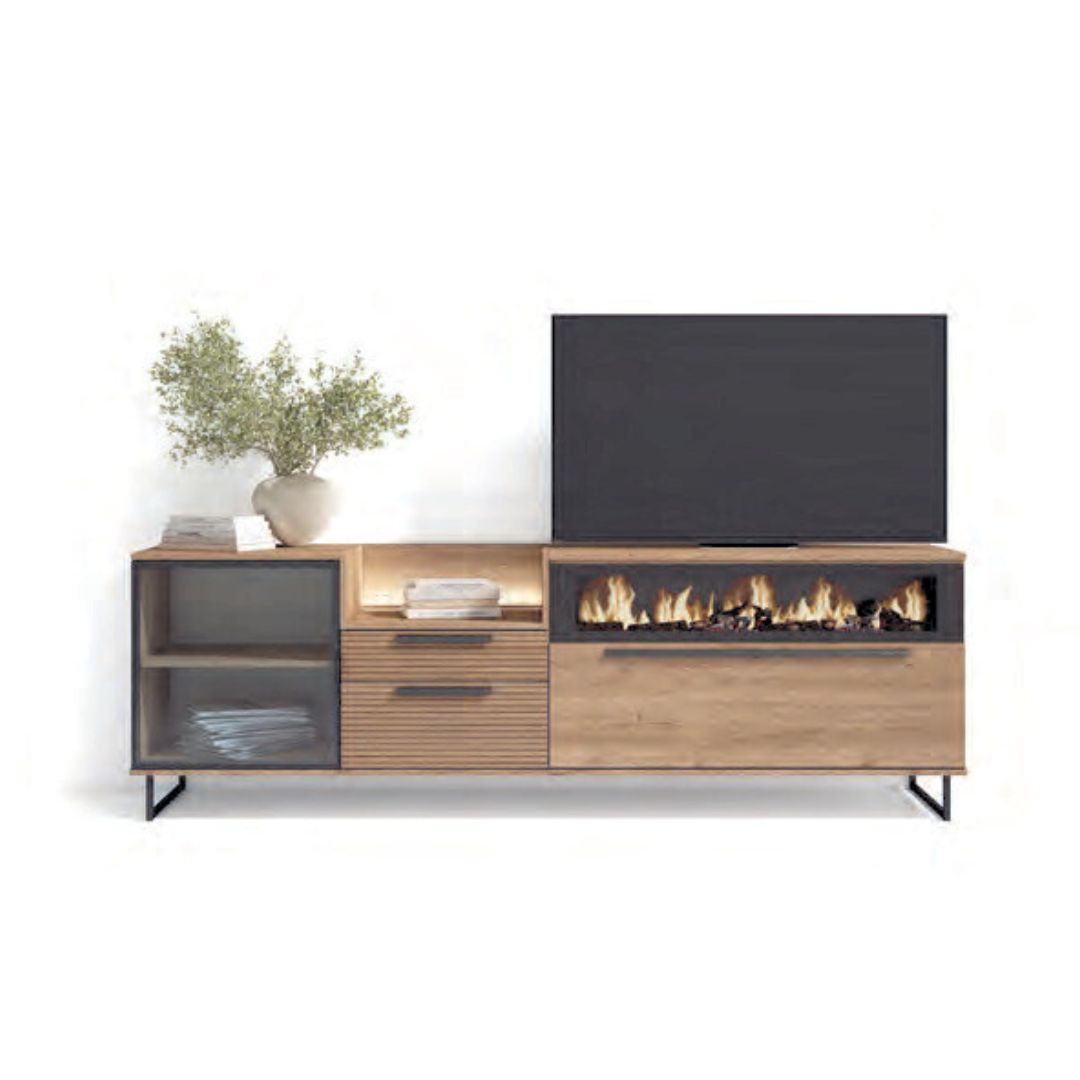 Módulo auxiliar con chimenea eléctrica LED efecto fuego 3D