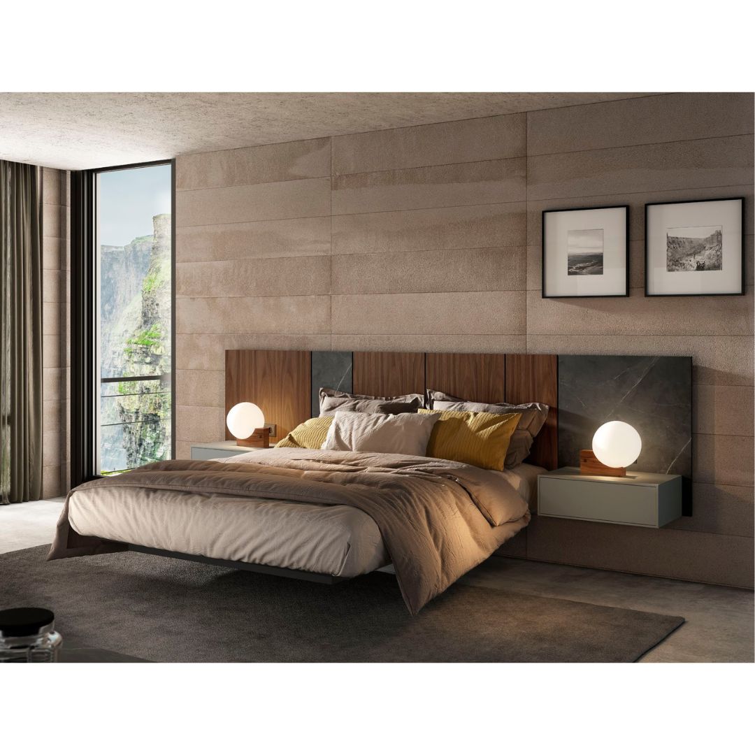 Cabecero para cama de 150cm con paneles y 2 mesitas colgadas