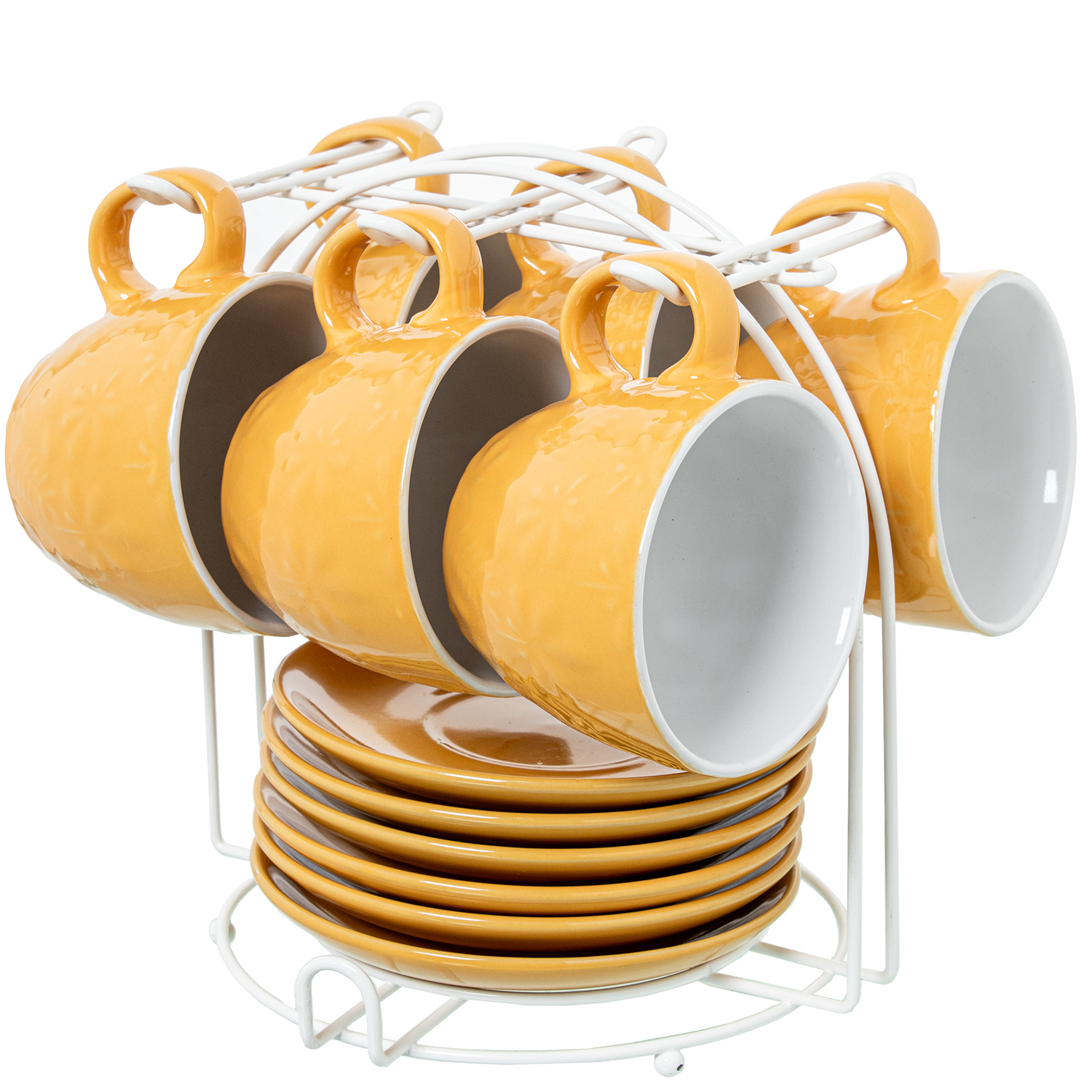 SET 6 TAZAS TÉ C/PLATO CERÁMICICA ROSA PALO C/SOPORTE METAL