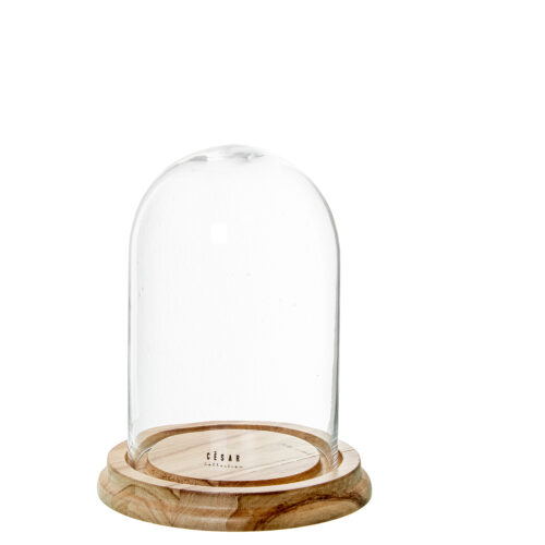 CAMPANA CRISTAL TRANSPARENTE C/BASE MADERA