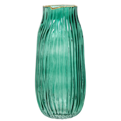 JARRÓN CRISTAL VERDE FILO DORAENTE