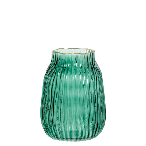 JARRÓN CRISTAL VERDE FILO DORADO