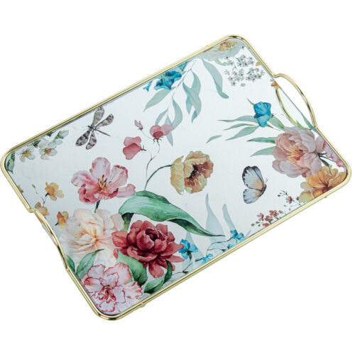 BANDEJA METAL/CRISTAL FLORESRES