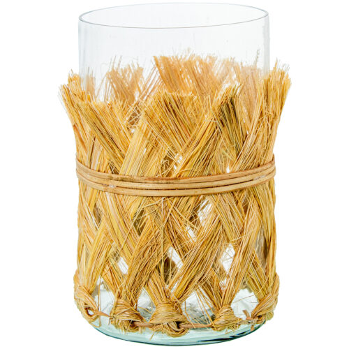 PORTAVELAS CRISTAL C/RAFIA