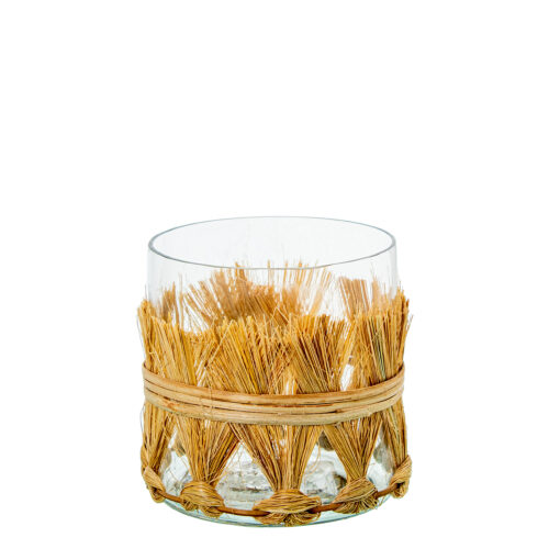 PORTAVELAS CRISTAL C/RAFIA