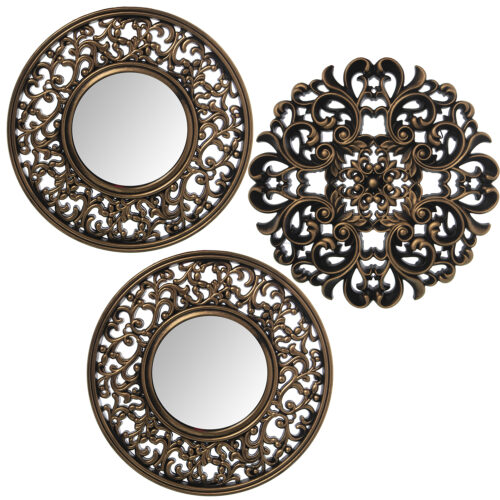 SET 3 ADORNOS PARED MELAMINA DLATEADA C/ESPEJO