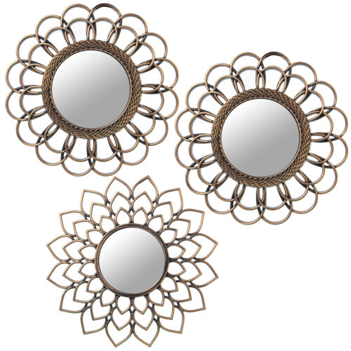 SET 3 ADORNOS PARED MELAMINA DLATEADA C/ESPEJO