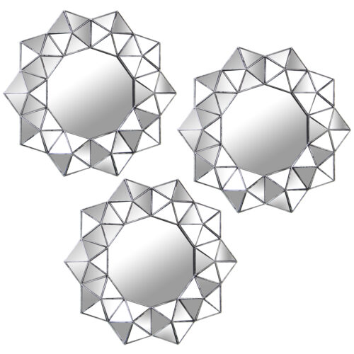 SET 3 ADORNOS PARED ESPEJO C/MLANCO/ORO C/ESPEJO