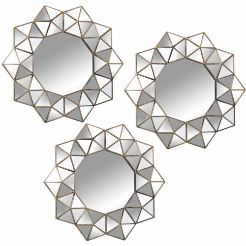 SET 3 ADORNOS PARED ESPEJO C/MELAMINA PLATEADA