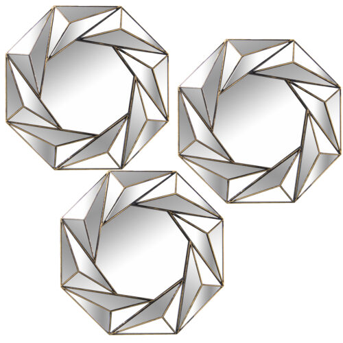 SET 3 ADORNOS PARED ESPEJO C/MELAMINA PLATEADA