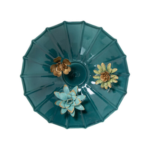 APLIQUE PARED METAL AZUL FLORERBOLES DORADO