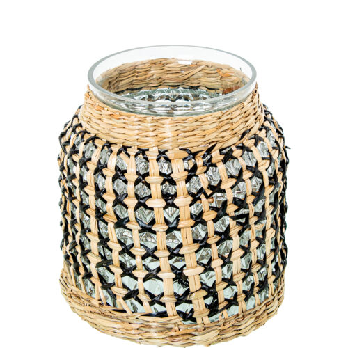 JARRÓN PORTAVELAS CRISTAL/HIEROS HIERRO