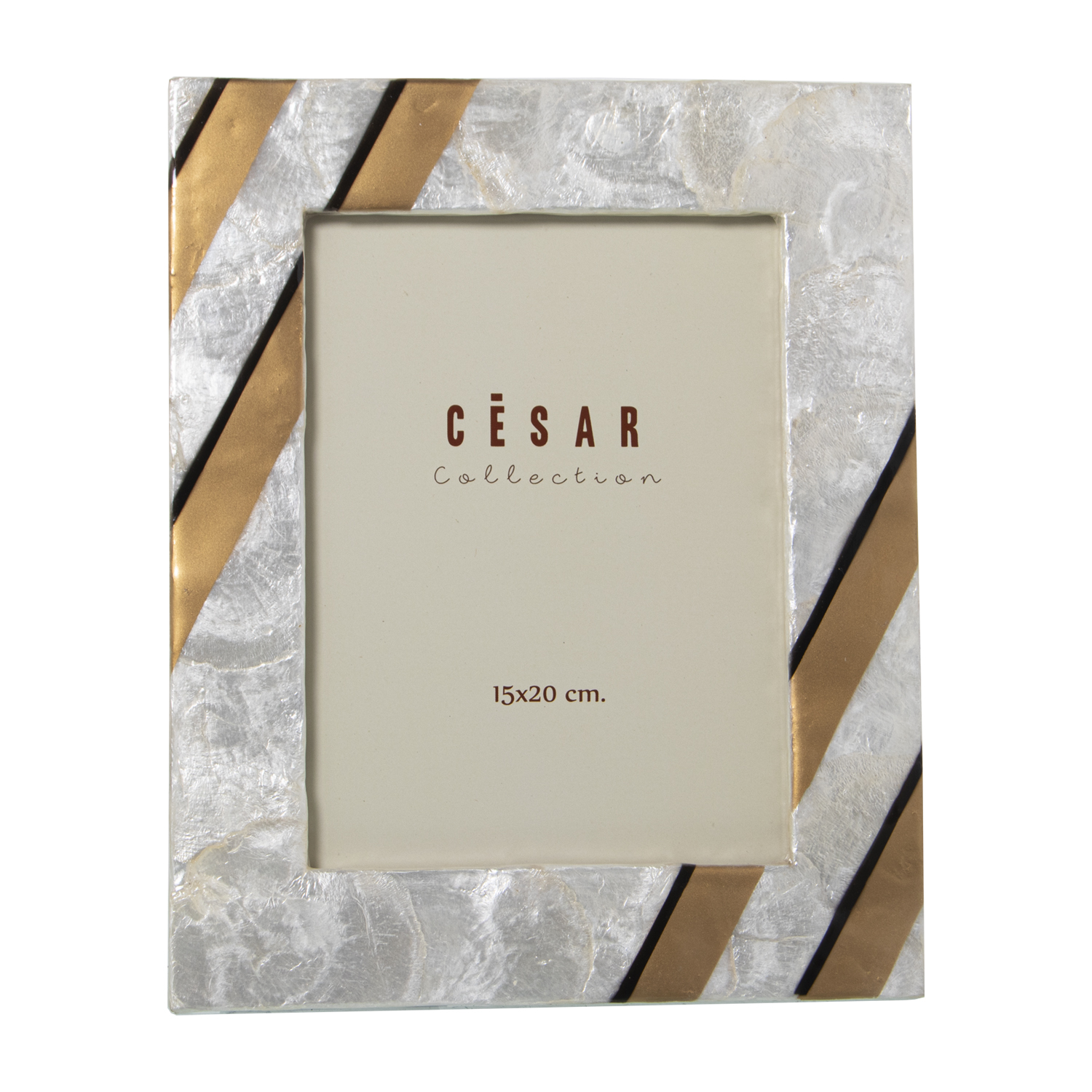PORTAFOTOS NACÁR 15X20CM NATURAL FRANJAS NEGRO/DORADO PINTAD