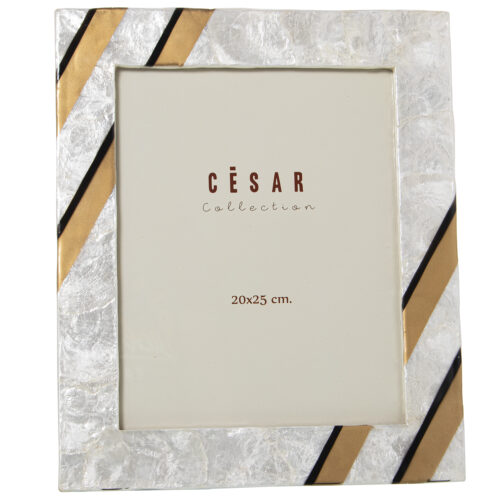 PORTAFOTOS NACÁR 20X25CM NATURAL FRANJAS NEGRO/DORADO PINTAD