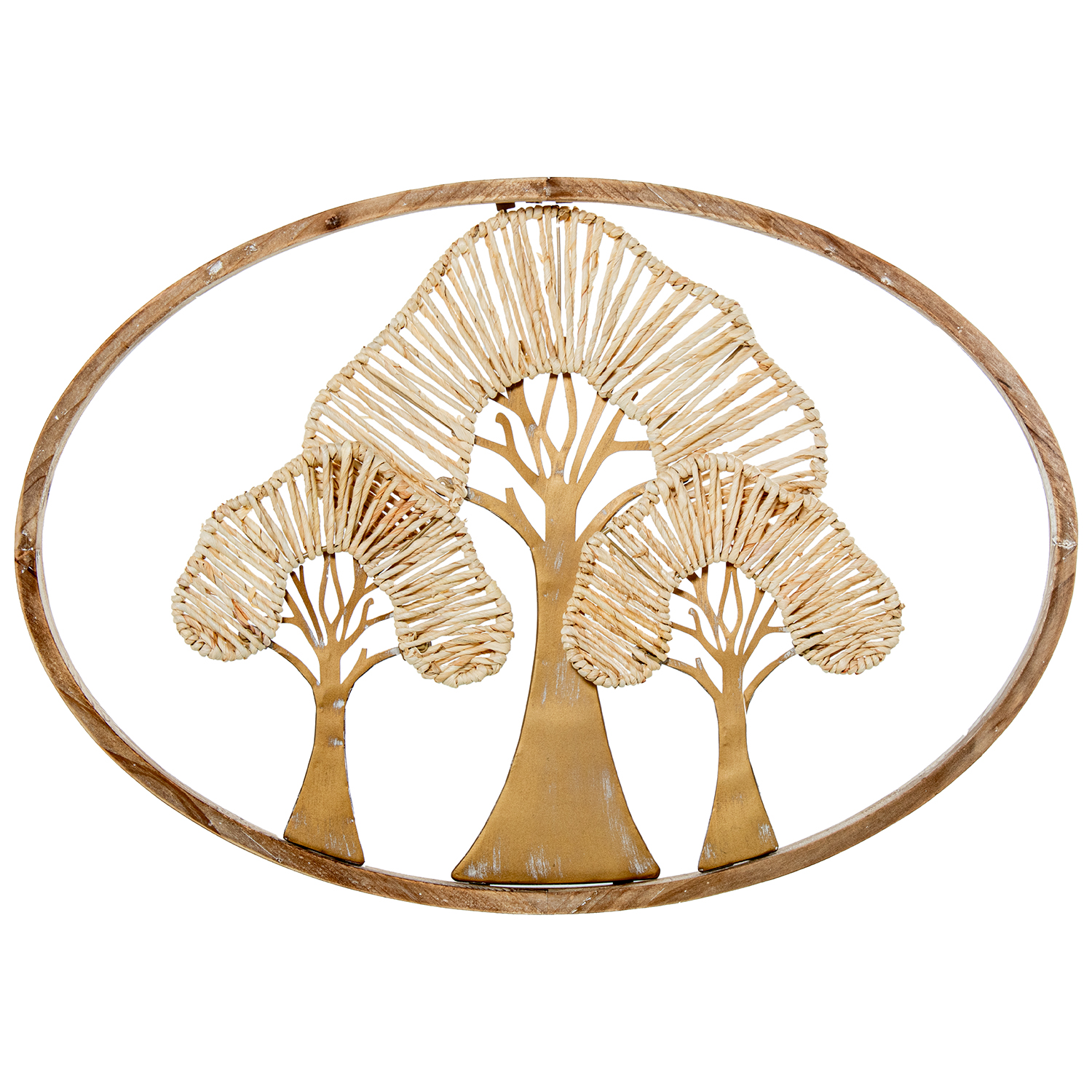 ADORNO PARED MADERA/METAL 65X4 ÁRBOLES DORADOS