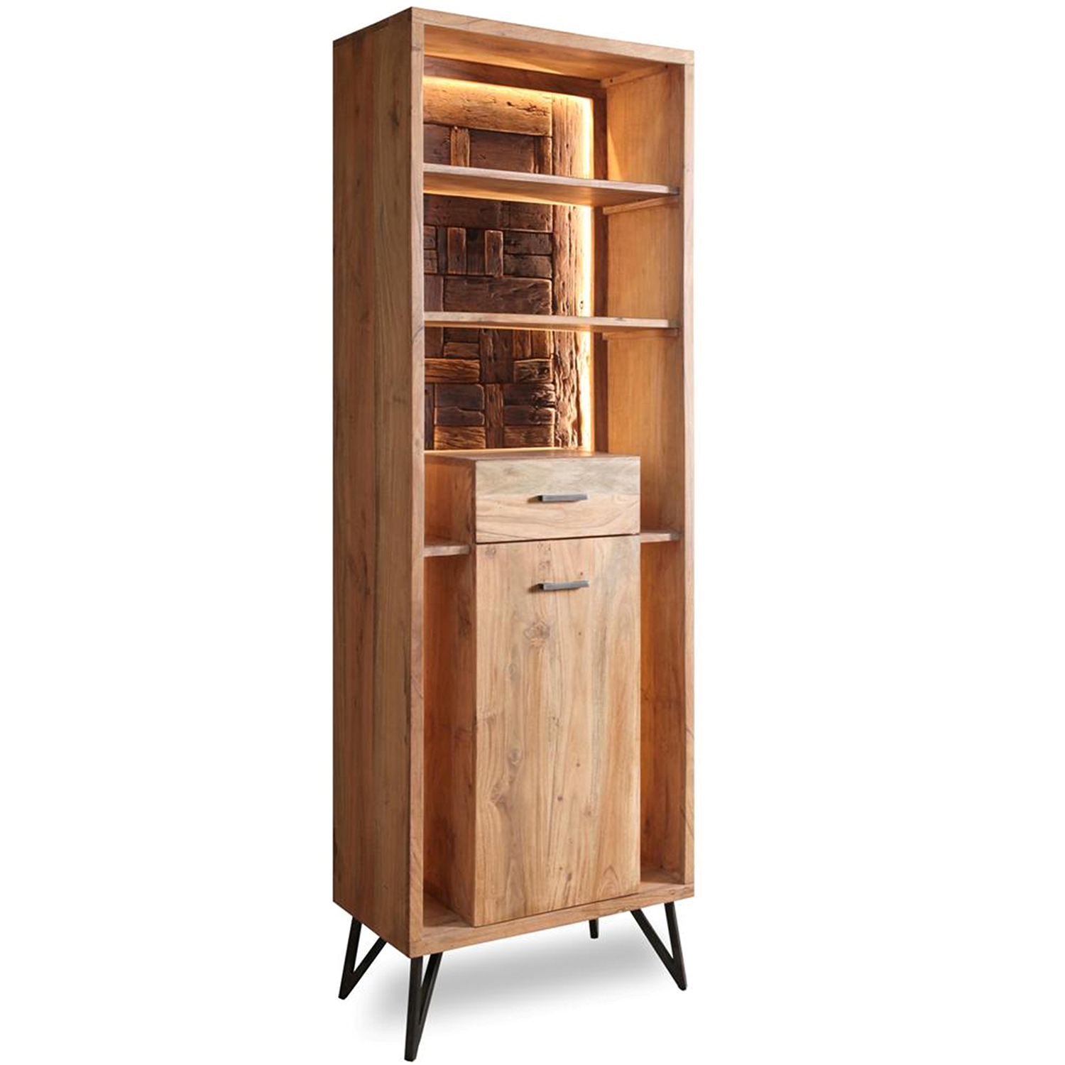 MUEBLE ENTRADA MADERA ACACIA C/CAJÓN Y PUERTA, C/LUZ LED