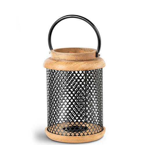 FAROL PORTAVELAS 24CM MADERA/METAL DORADO