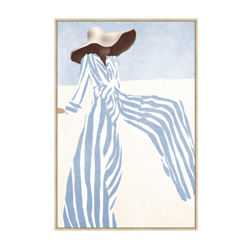 CUADRO LIENZO MARCO MADERA NATURAL 60X90 CM. MUJER PLAYA