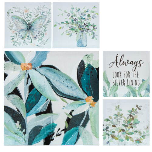 SET 5 CUADROS LIENZO FLORESDERA NATURAL