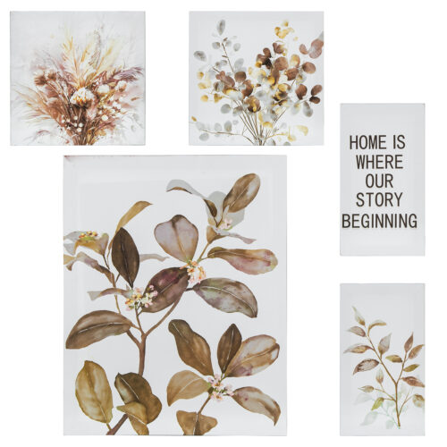 SET 5 CUADROS LIENZO FLORES