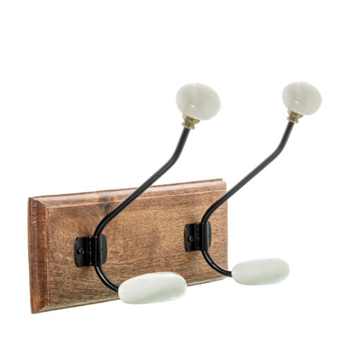 PERCHERO PARED MADERA MANGO C/4 GANCHOS HIERRO/CERAMICA