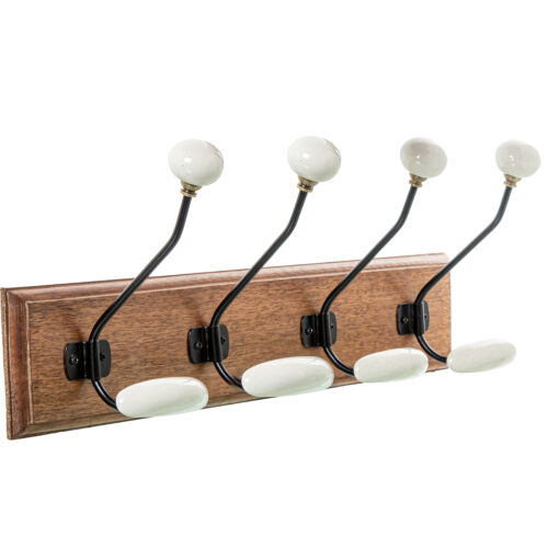 PERCHERO PARED MADERA MANGO C/2 GANCHOS HIERRO/CERAMICA