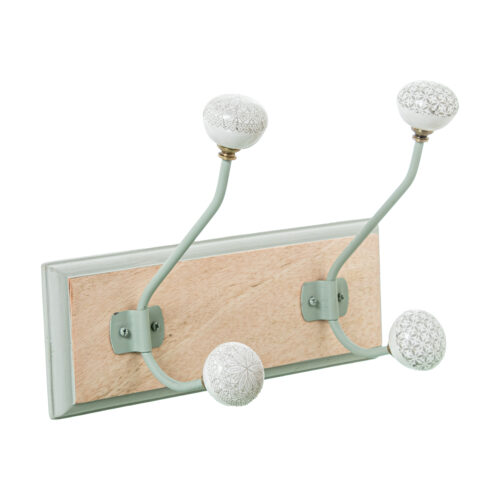 PERCHERO PARED MADERA MANGO C/4 GANCHOS HIERRO/CERAMICA